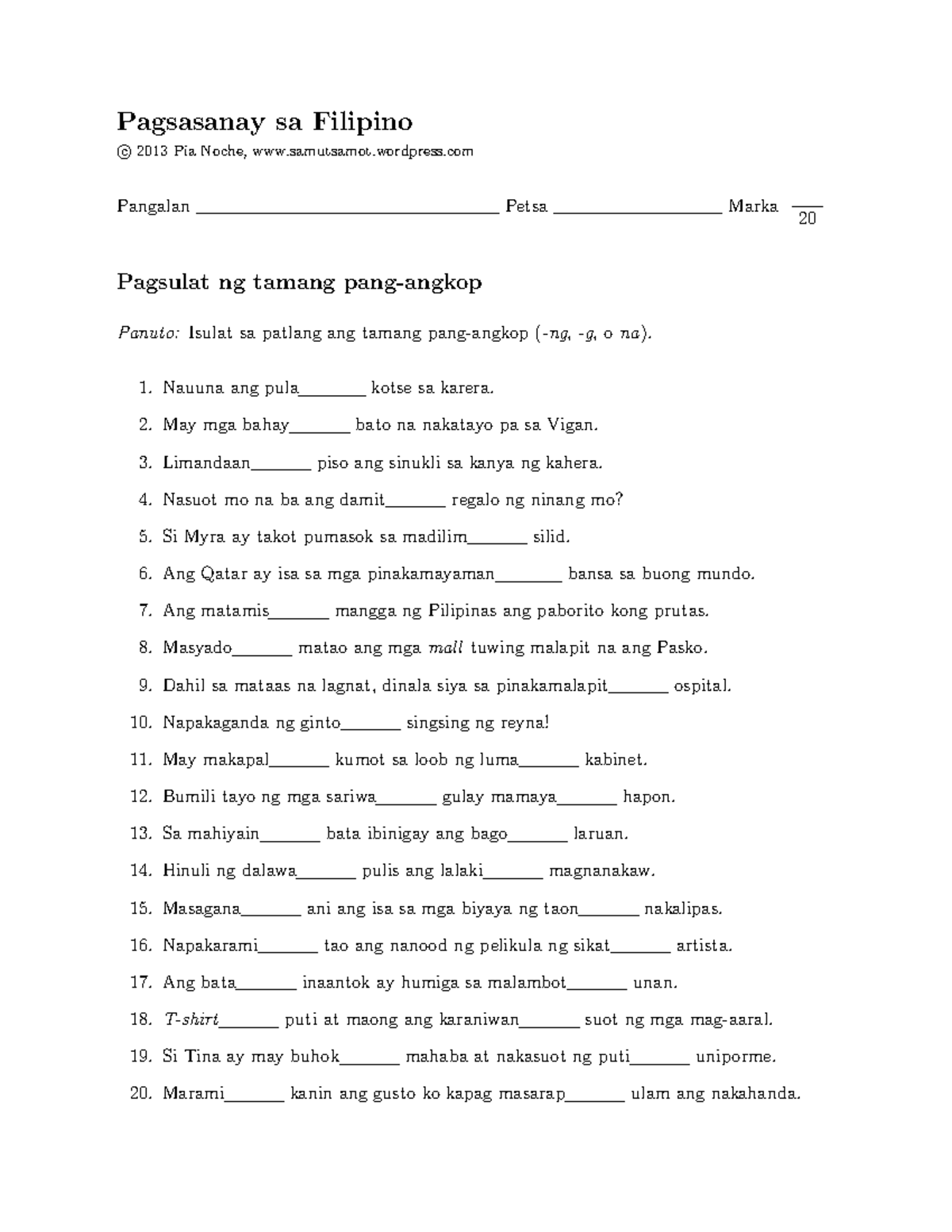 Pang Ugnay Pagsasanay Worksheet Pagsasanay Sa Filipino C Pia My Xxx 