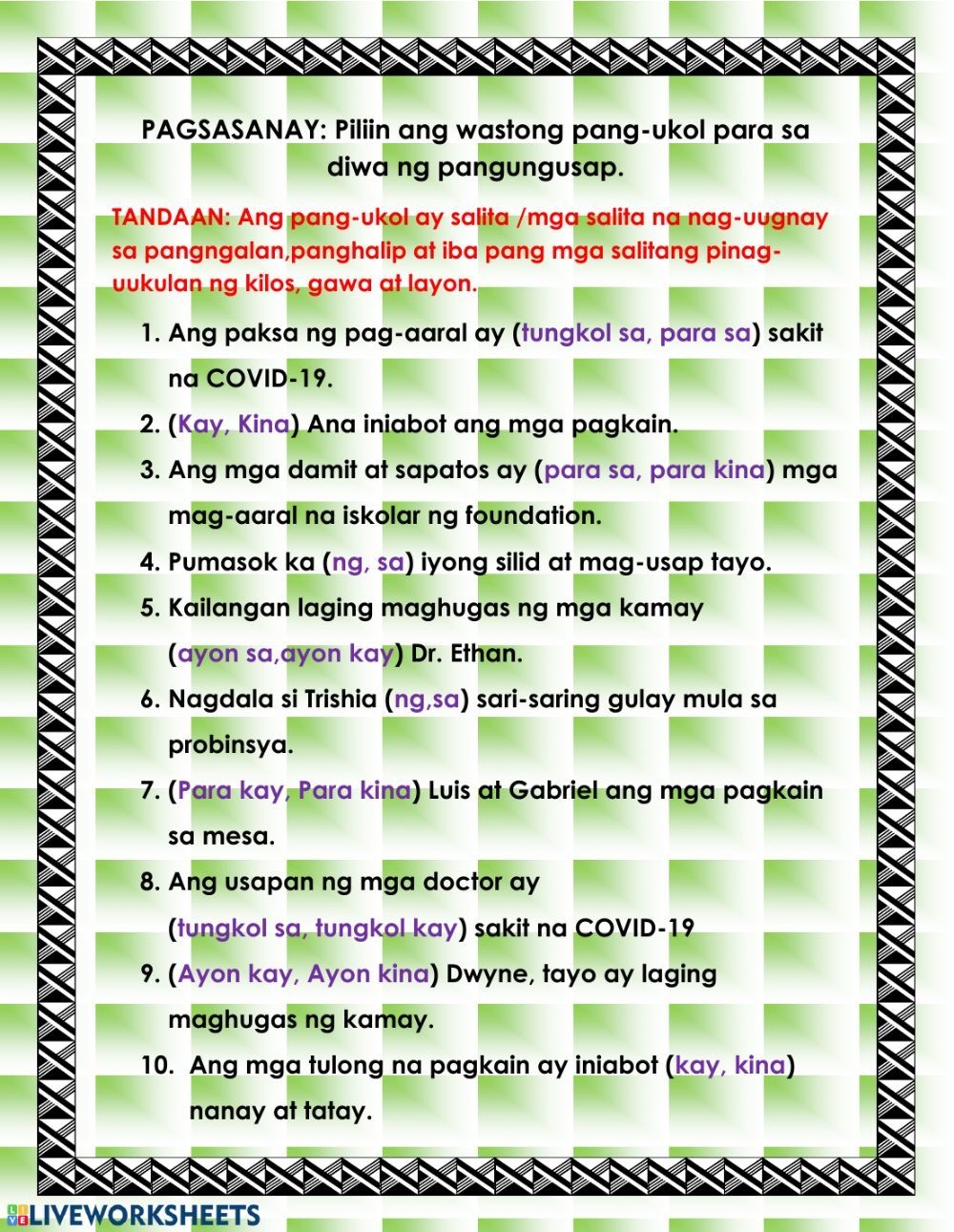 Pang ukol Worksheet For Elementary Schools