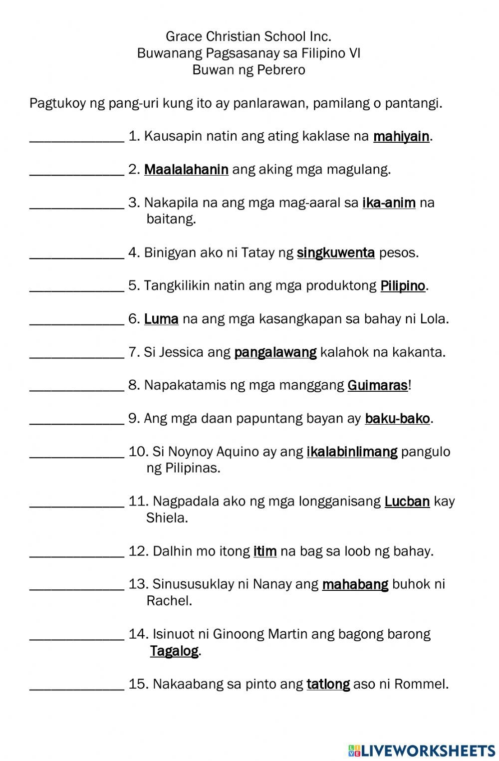 Pang uri Worksheet For 6 Informational Text Reading Comprehension 