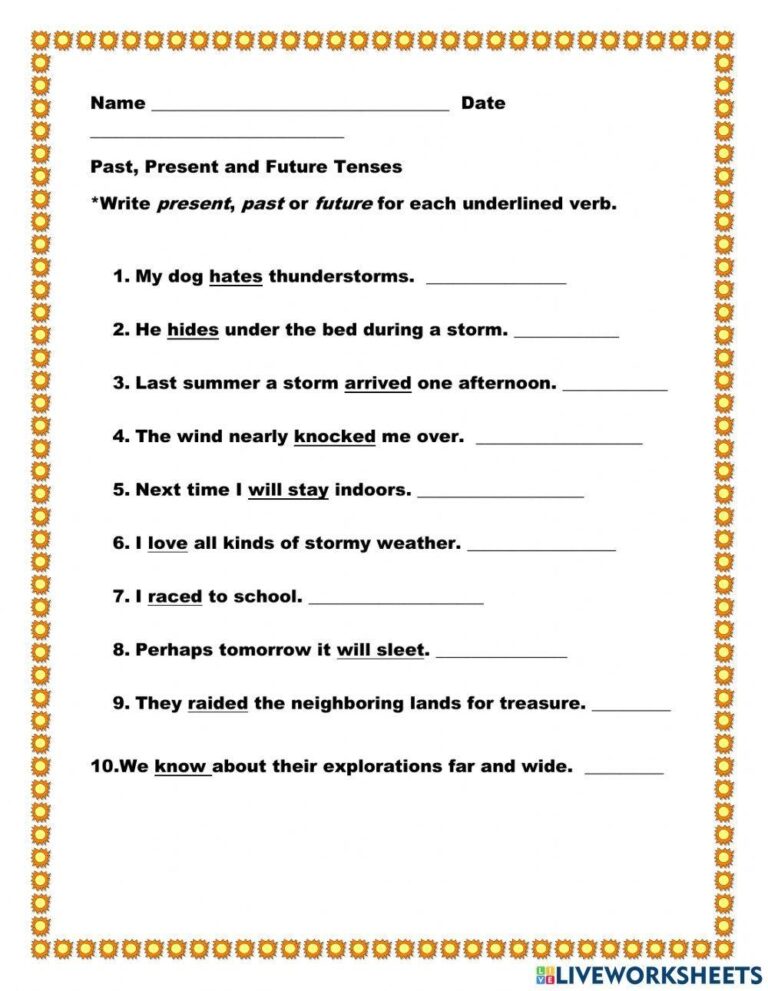 Past Present Future Tense Worksheet - Free Printable Coloring Pages
