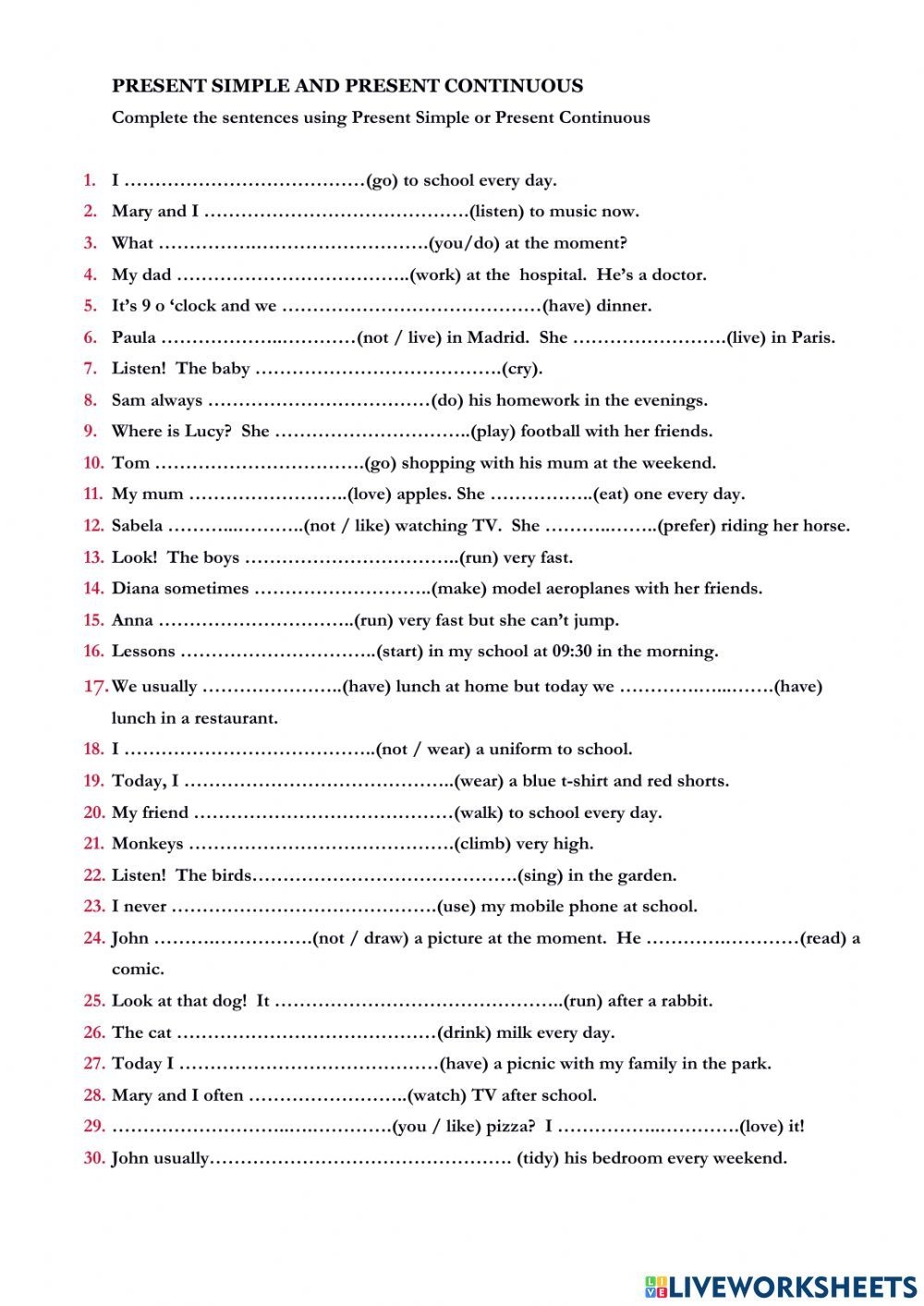 Pdf Online Worksheet Present Simple VS Continuous In 2023 Simple 