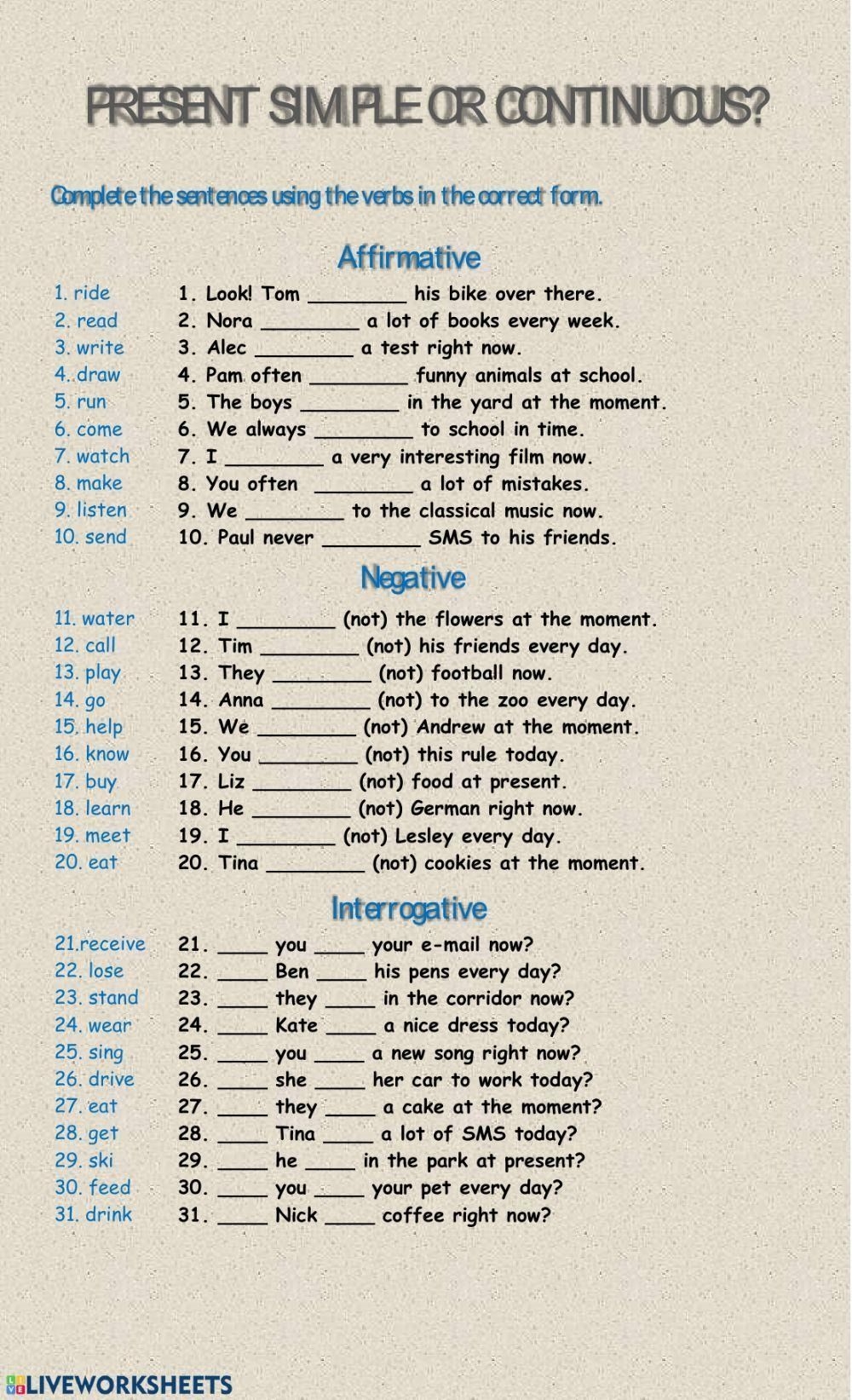 Pdf Online Worksheet Present Simple Vs Present Continuous Artofit