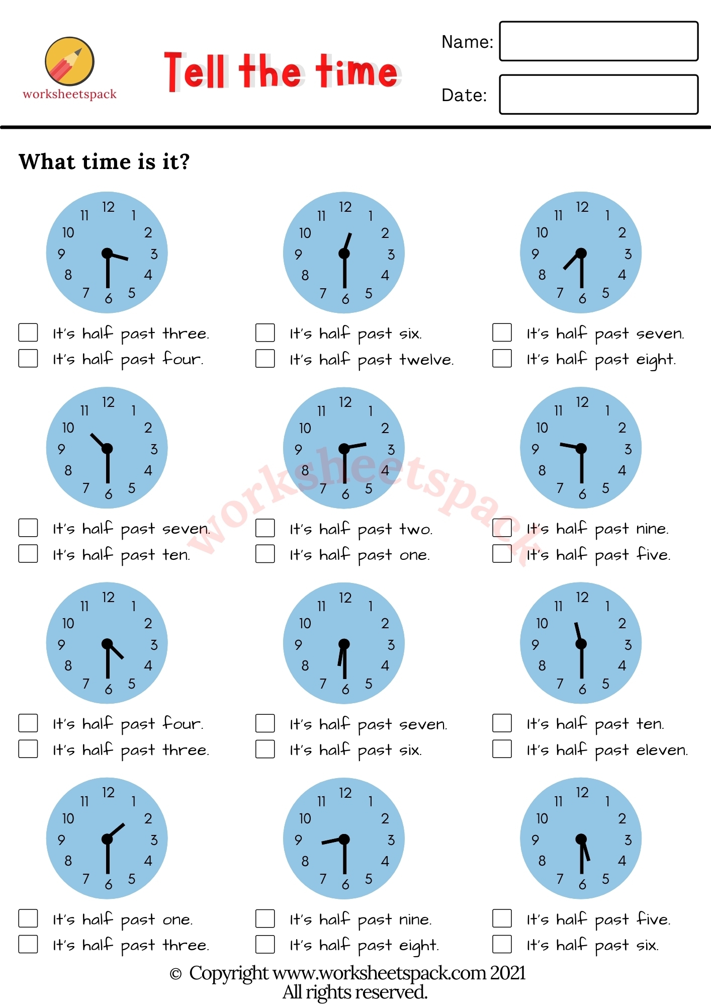 PDF Worksheets Telling The Time Telling Time Worksheets