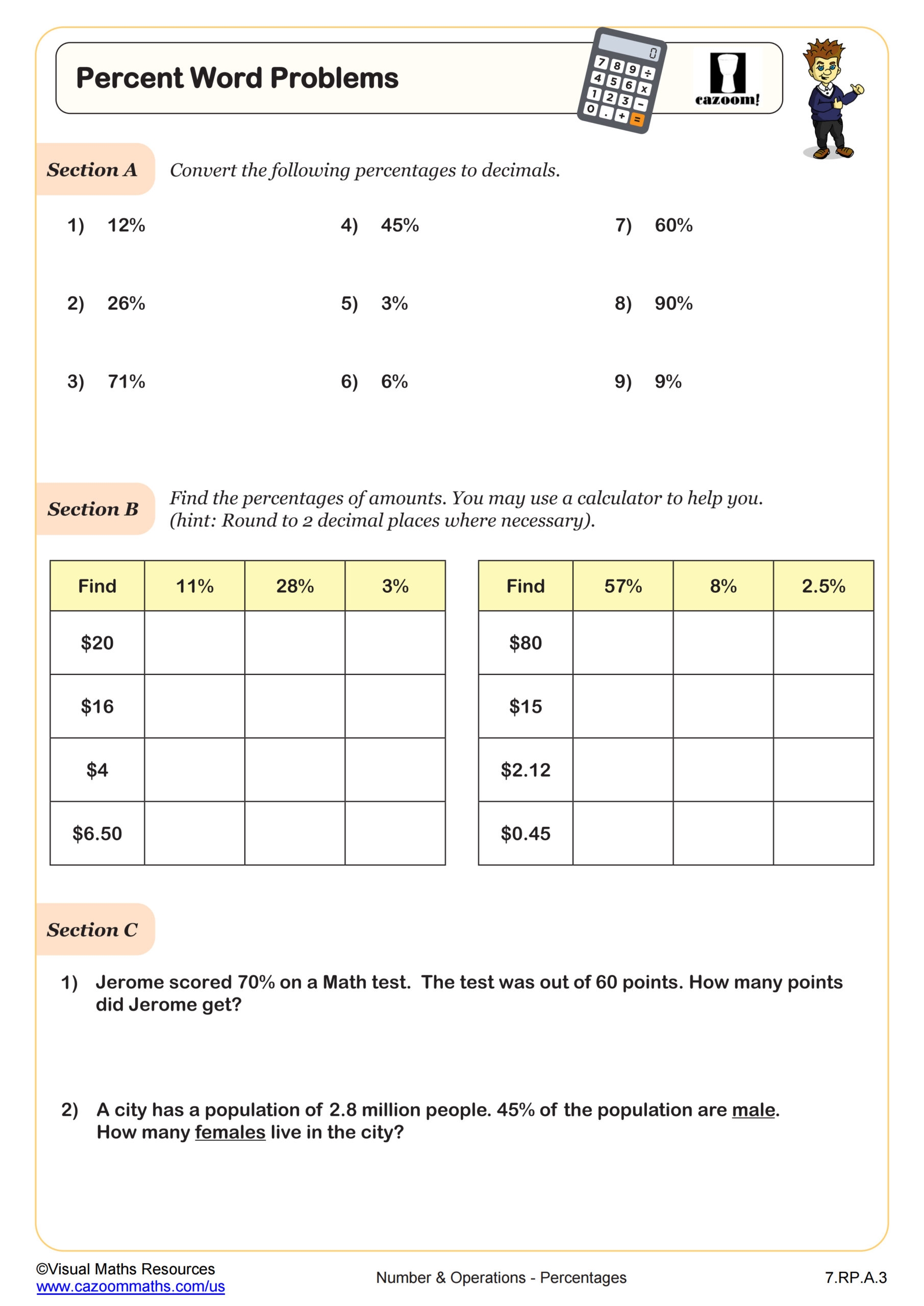 Percent Word Problems Worksheet PDF Printable Number Worksheets 