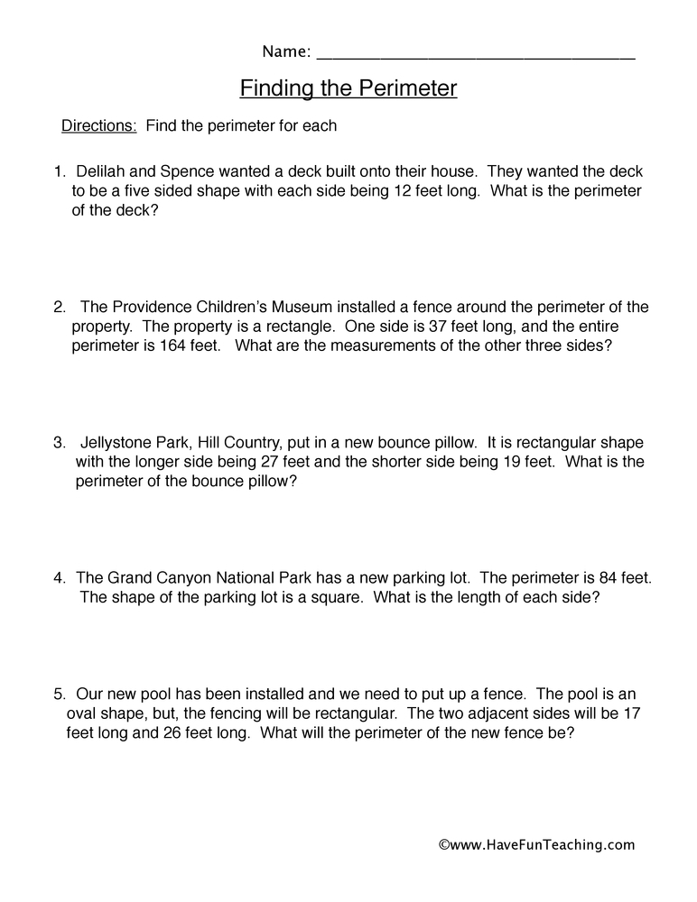 Perimeter Worksheet 2
