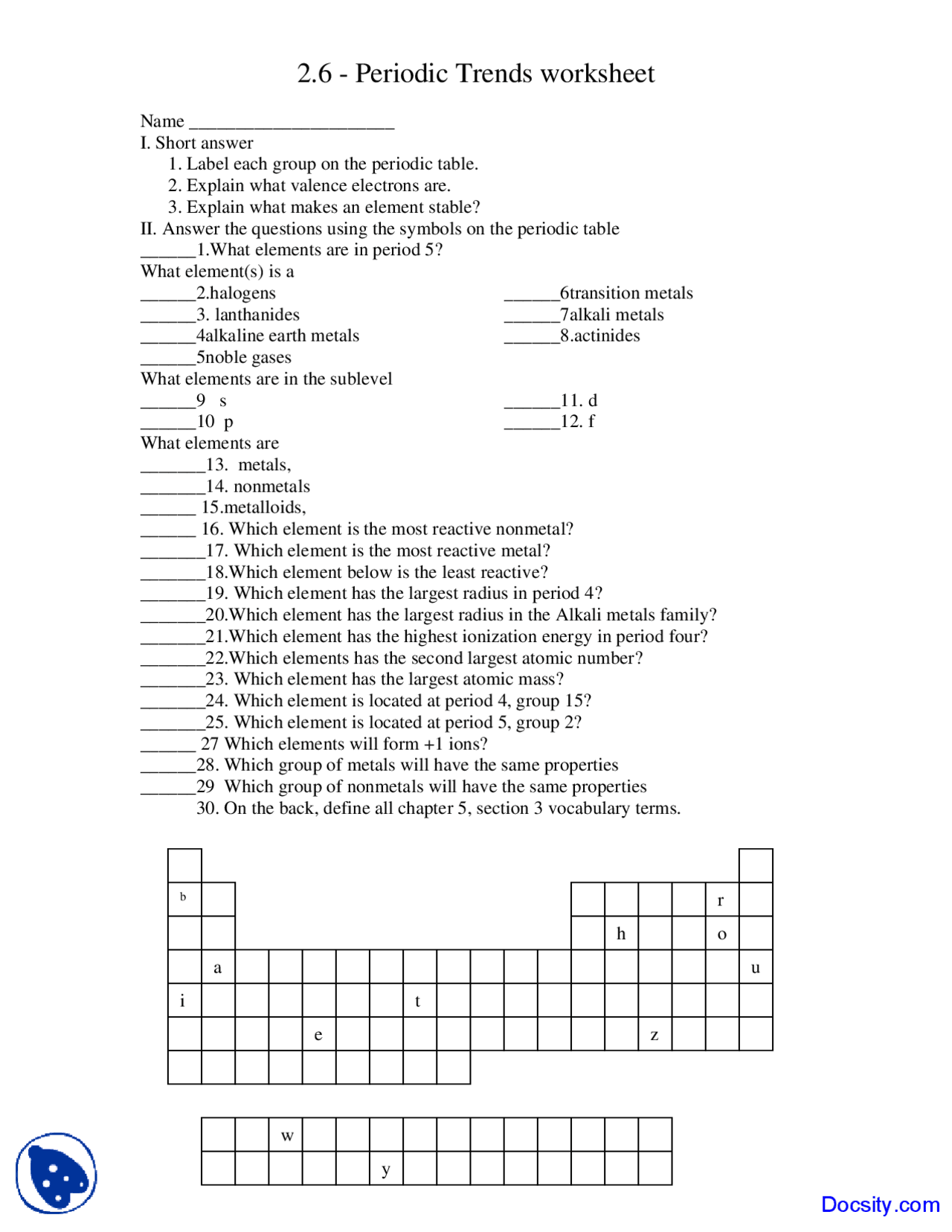 Periodic Table Worksheet High School Zipworksheet