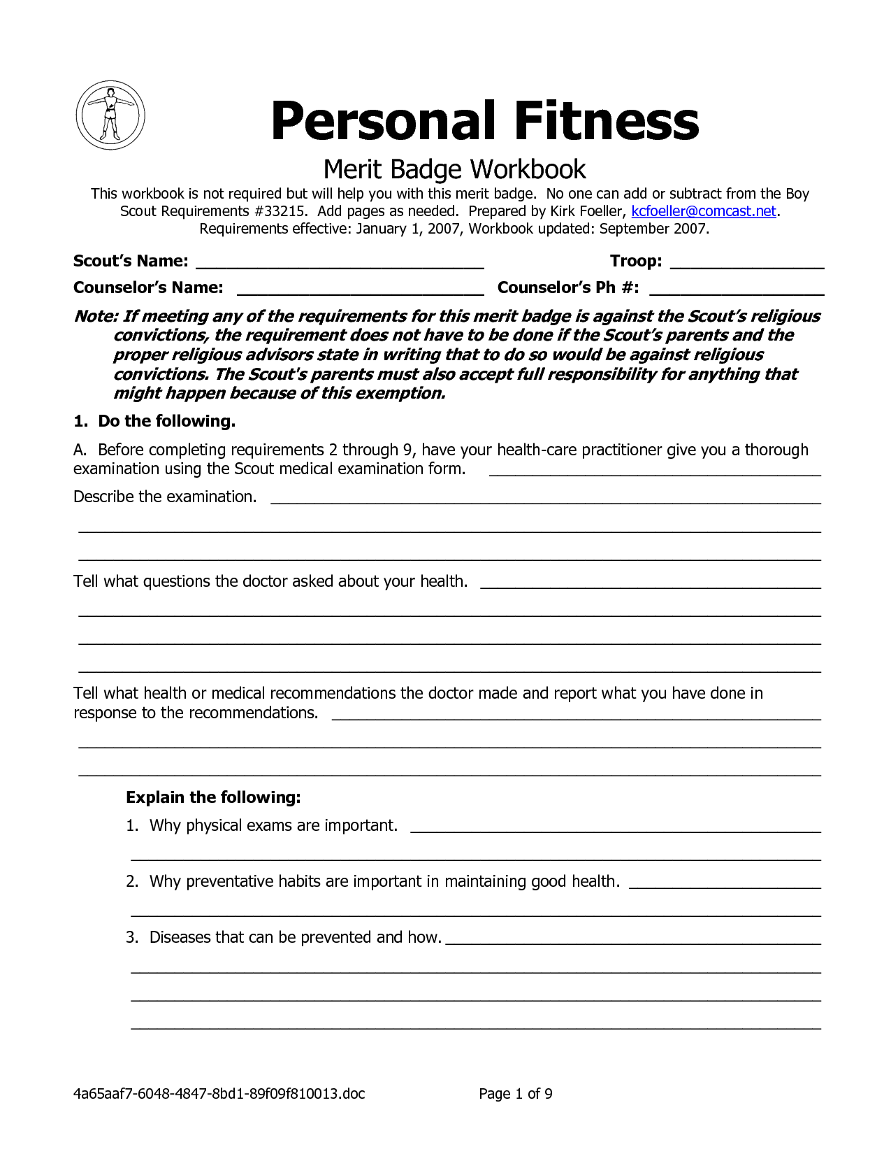 Personal Fitness Merit Badge Worksheet Answers Martin Lindelof