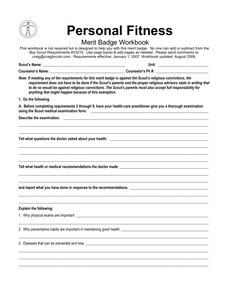 Personal Fitness Merit Badge Worksheet Blog Dandk