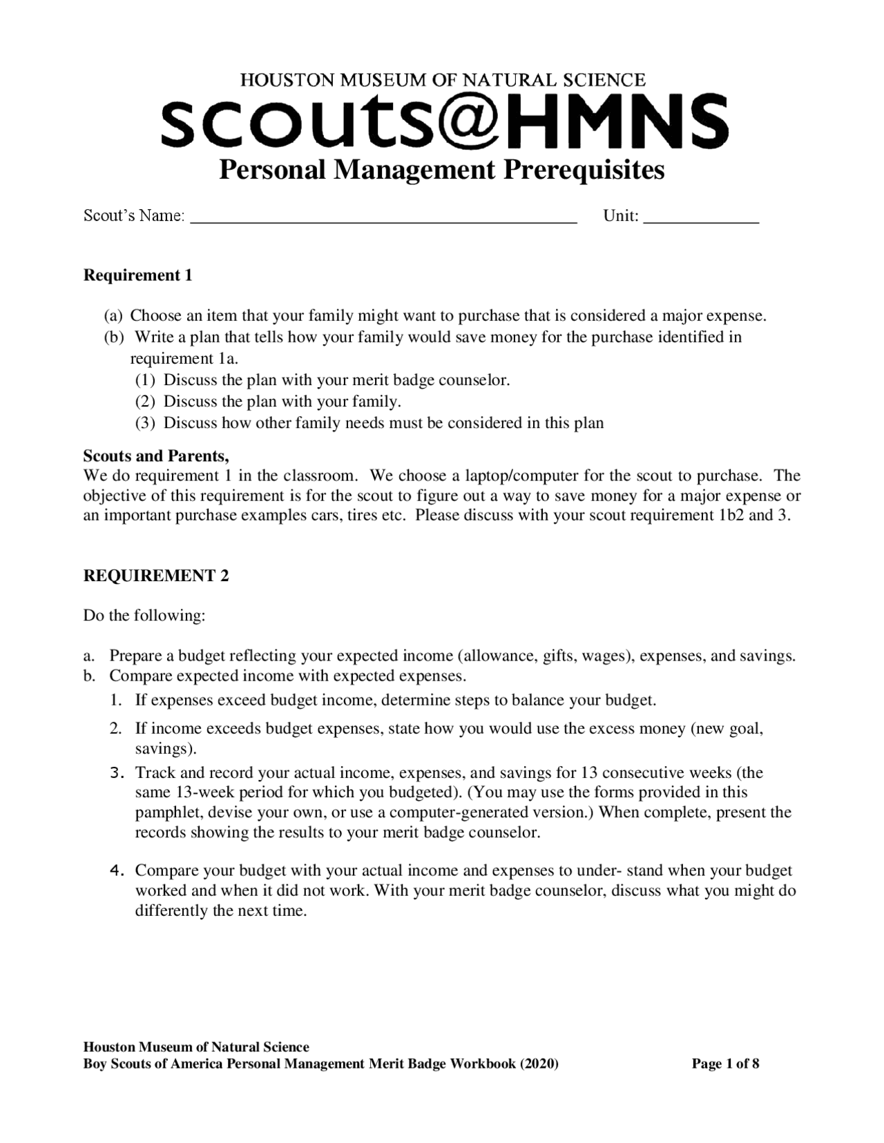 Personal Management Merit Badge Workbook Budgeting And Time 