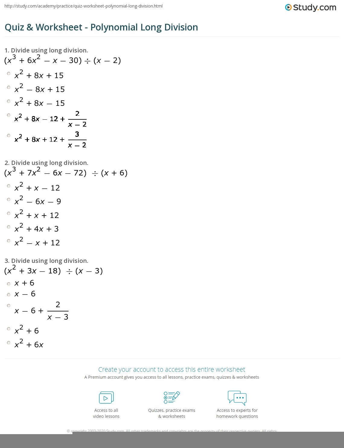 Polynomial Long Division Problems Worksheet Long Division Worksheets