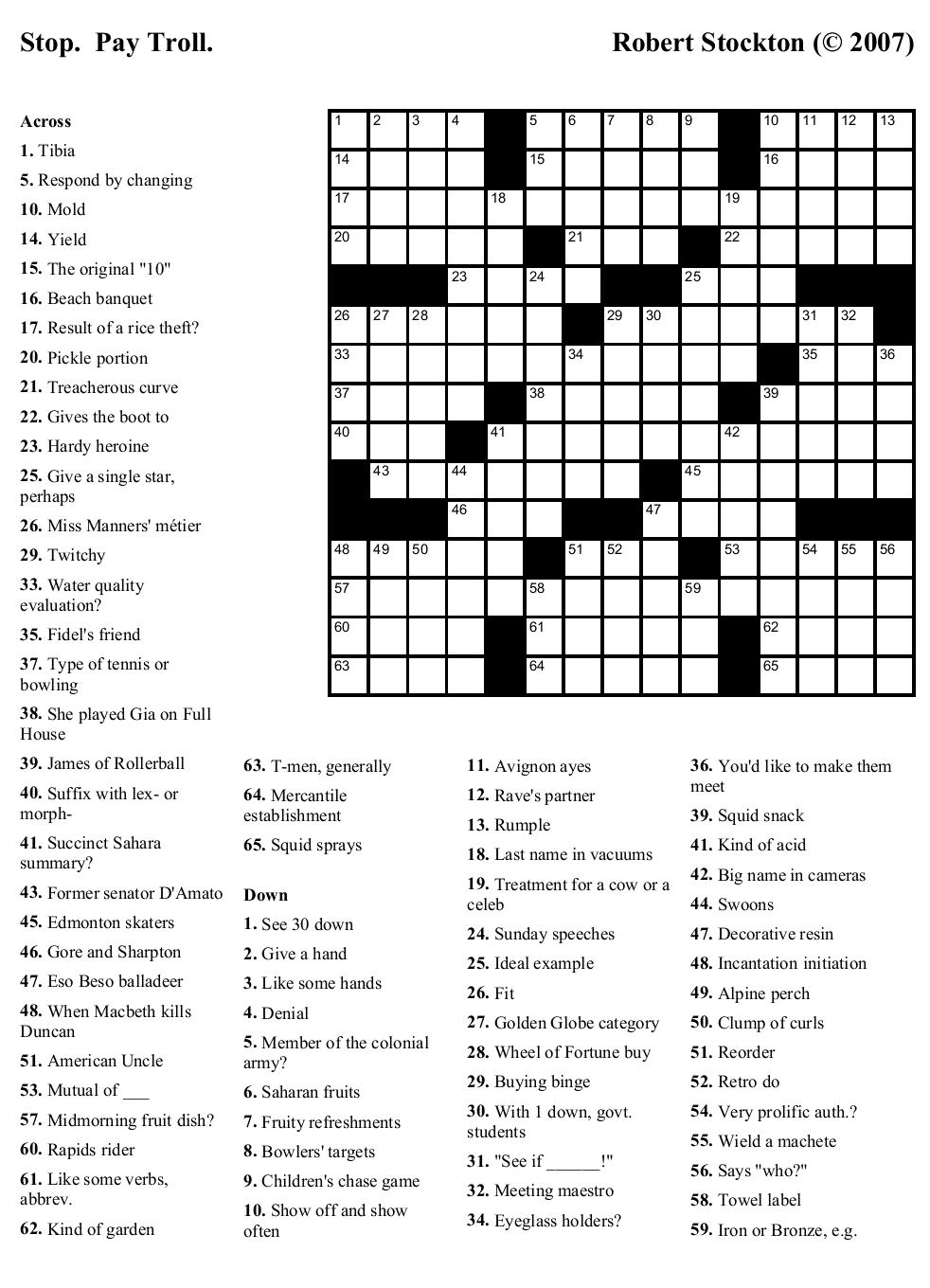 Premier Sunday Crossword Printable