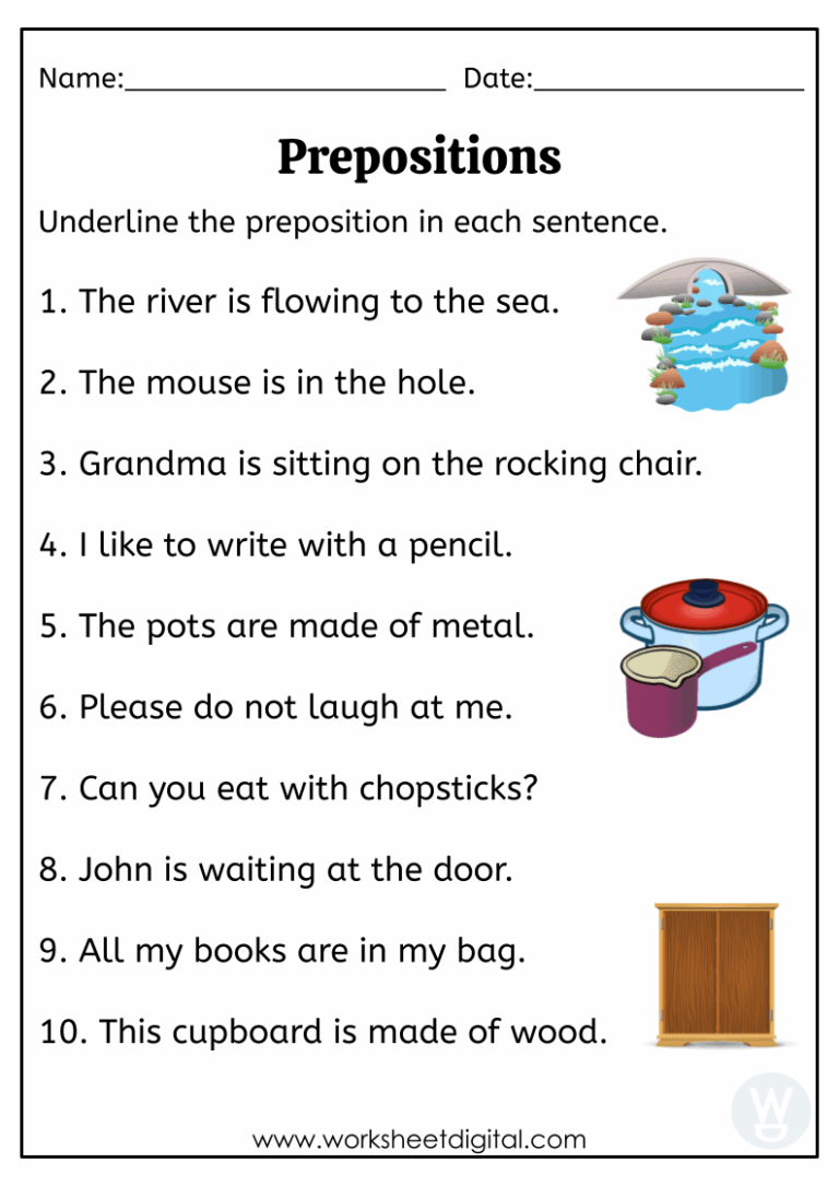 Preposition Worksheet For Class 5 - Free Printable Coloring Pages