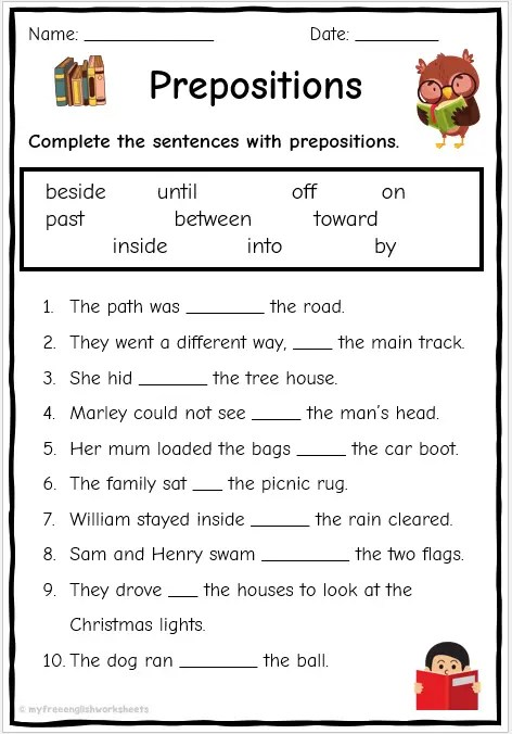 Prepositions Worksheets Worksheets Library