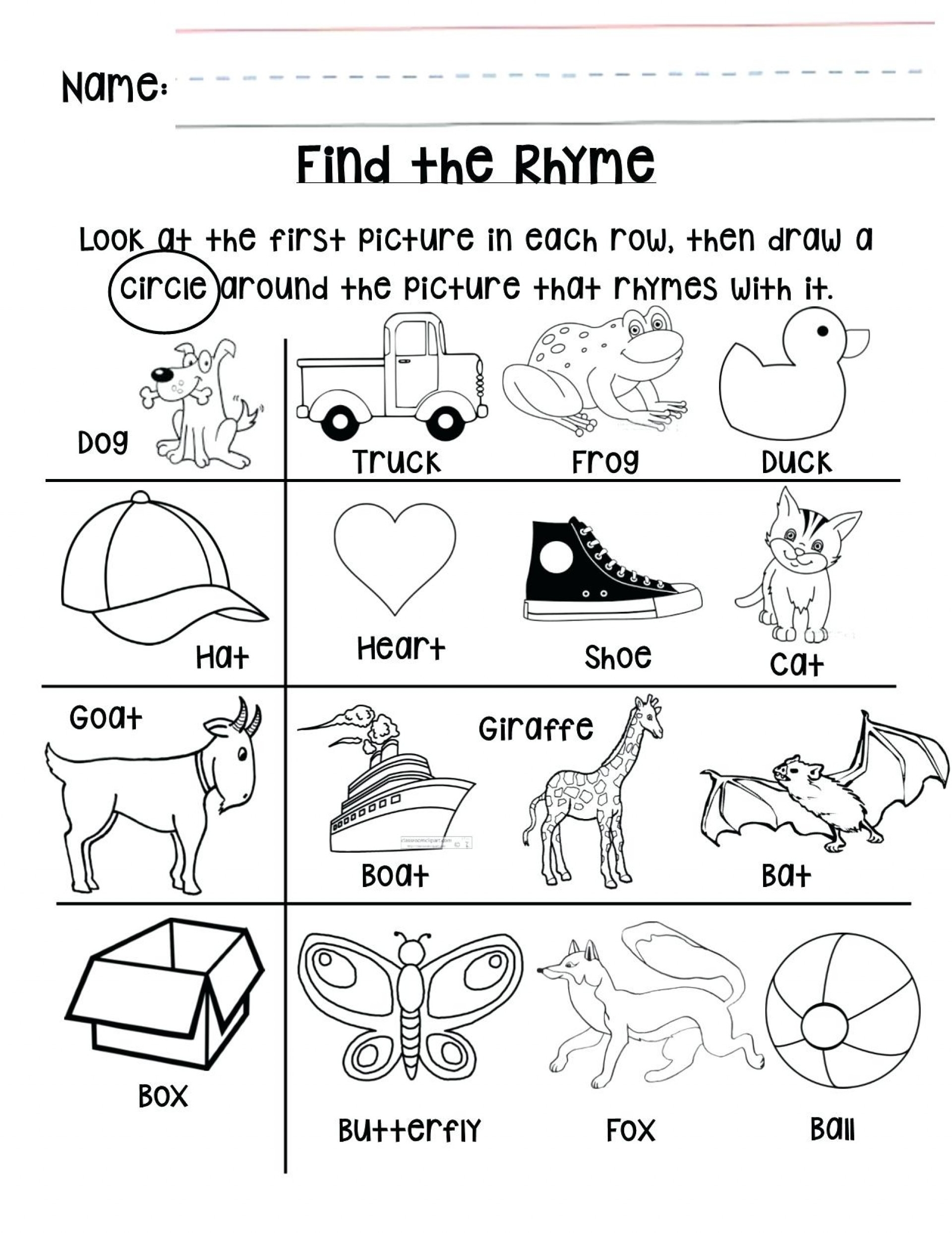 Preschool Worksheets Rhyming Preschool Worksheets