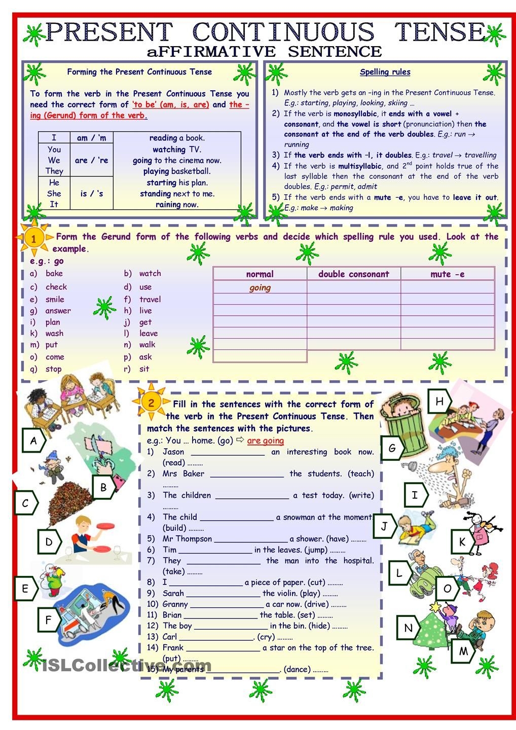 Present Continuous Tense Worksheet Pdf