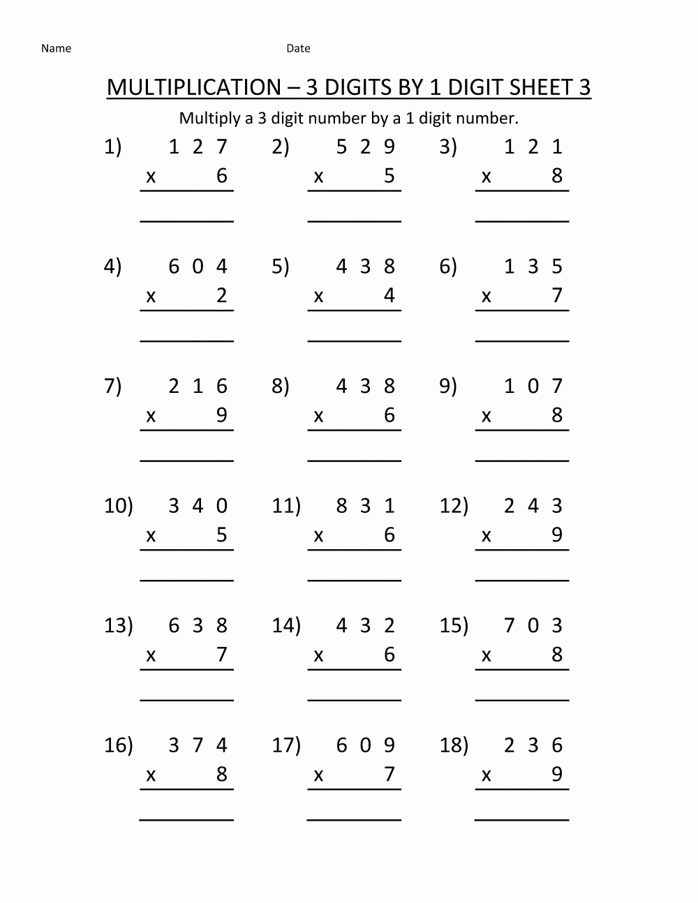 Printable 4th Grade Multiplication Worksheets Free Printable