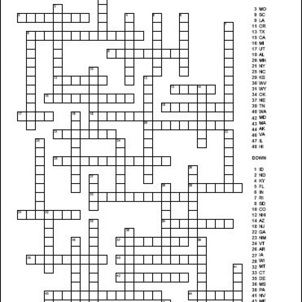 Printable 50 States Crossword Puzzles Printable Crossword Puzzles
