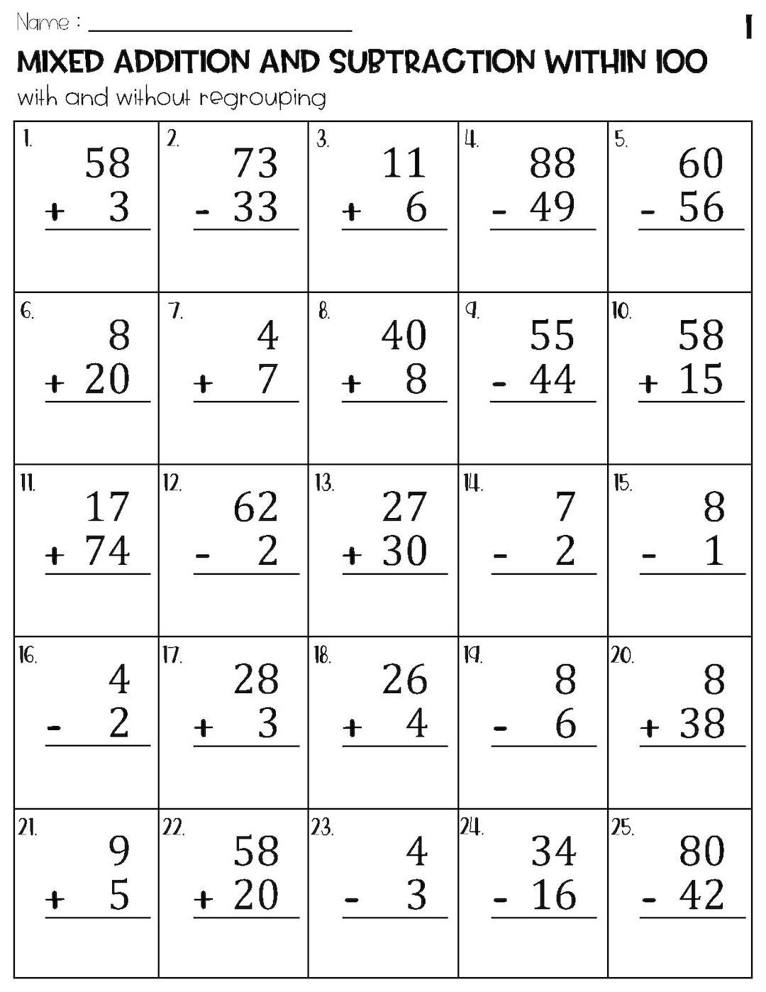 Printable Addition And Subtraction Worksheets Worksheets Library