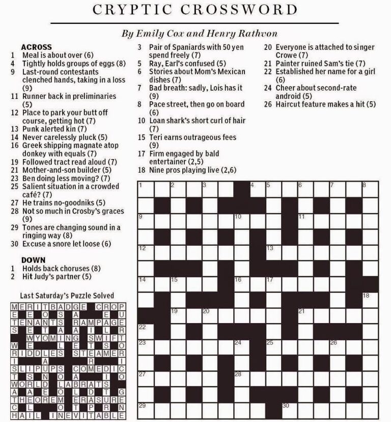 Printable Boston Globe Crossword Printable JD