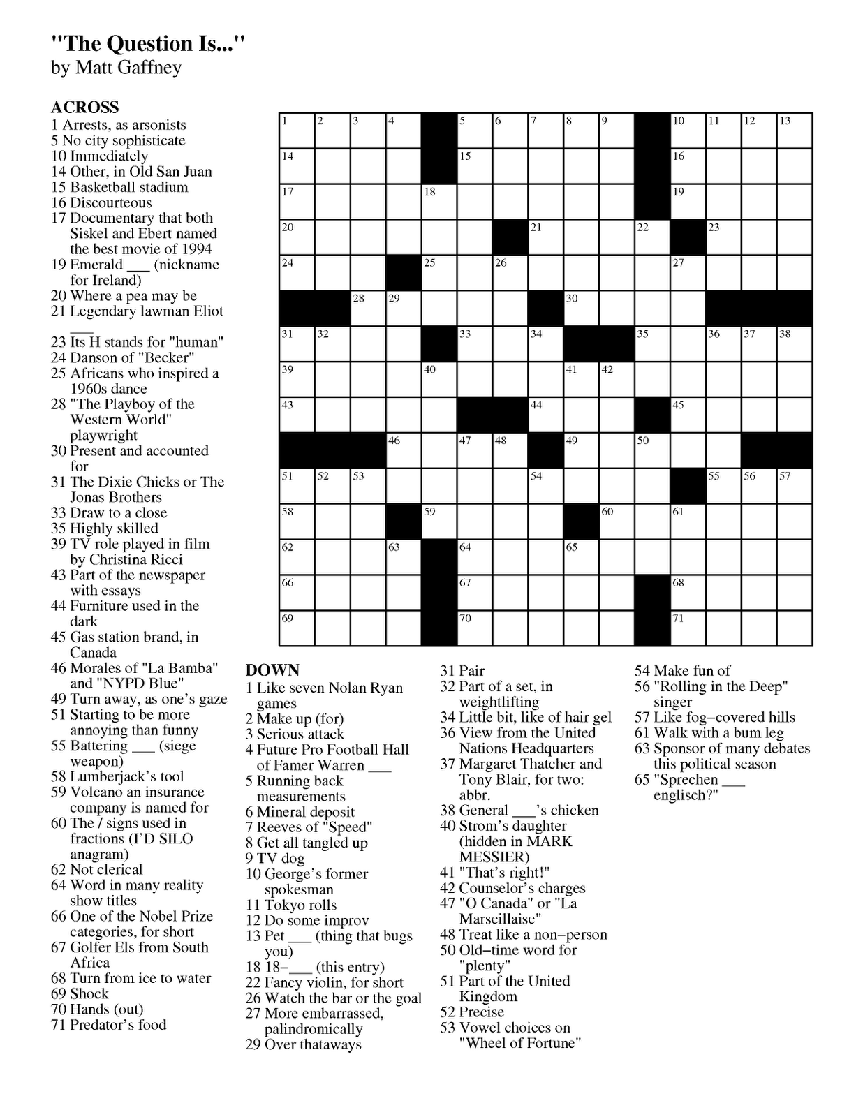 Printable Chicago Tribune Sunday Crossword Puzzle