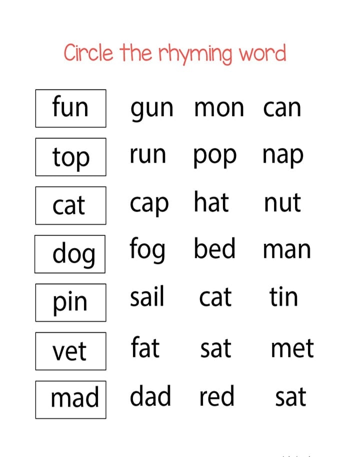 Printable Circle The Rhyming Words Worksheet Free Download And Print 