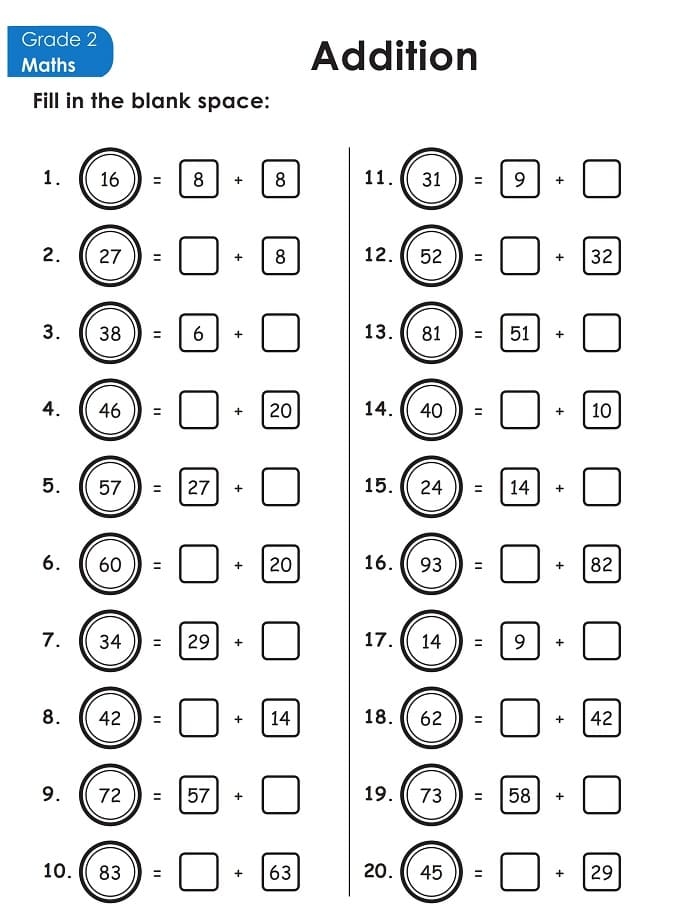 Printable Class 2 Maths Worksheets Addition Free Download And Print 