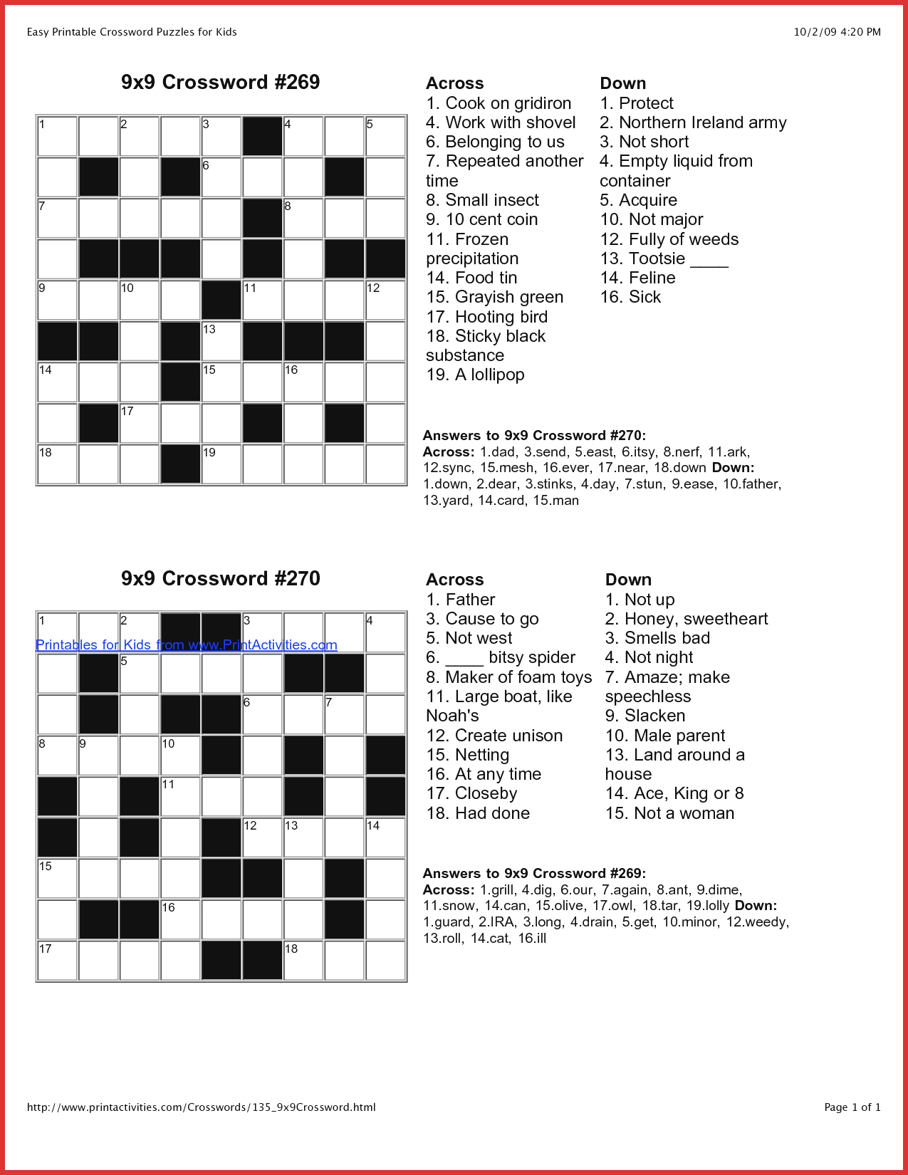 Printable Crossword Puzzles For 9 Year Olds James Crossword Puzzles