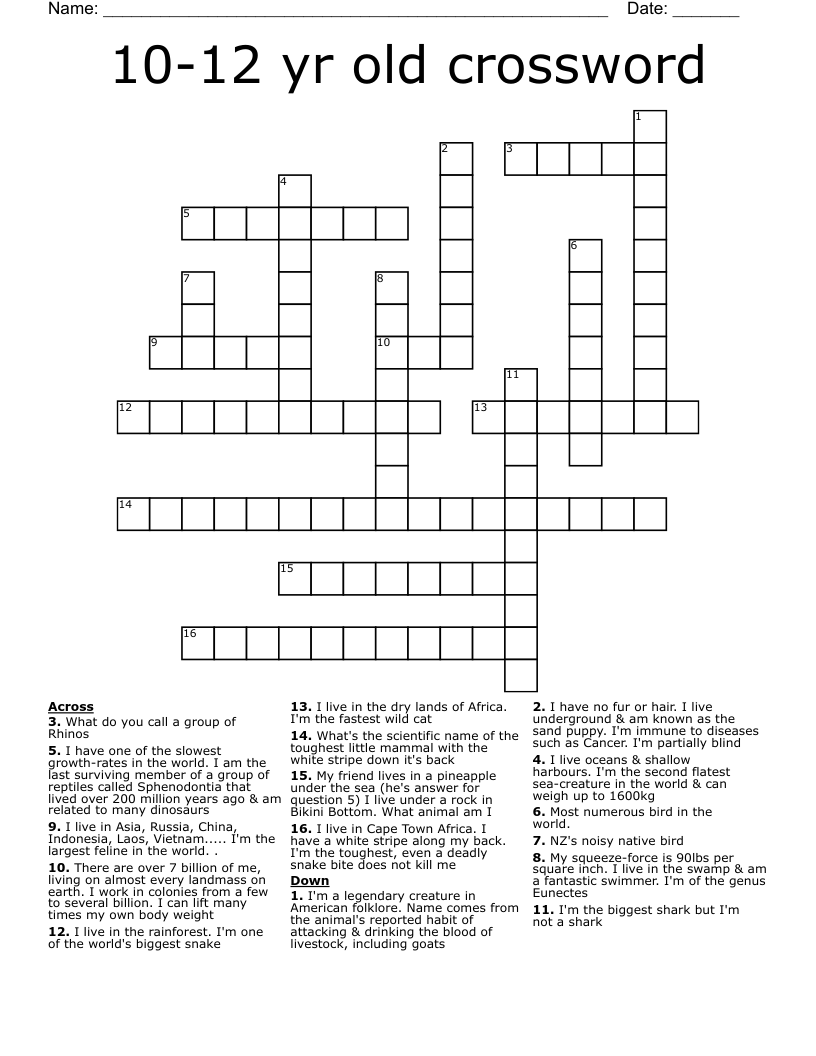 Printable Crosswords For 11 Year Olds Sally Crossword Puzzles 