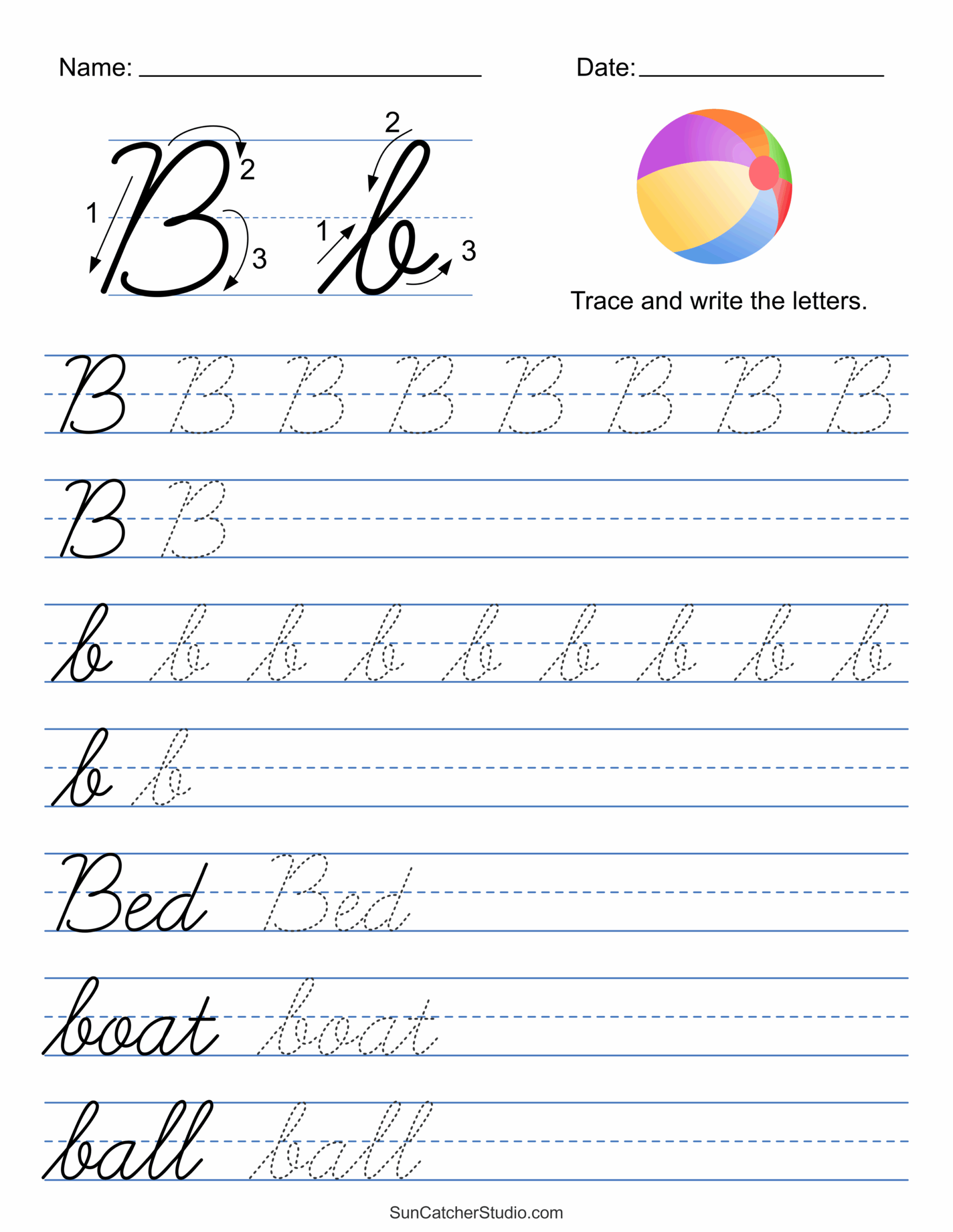 Printable Cursive Handwriting Worksheets Practice Letters DIY 