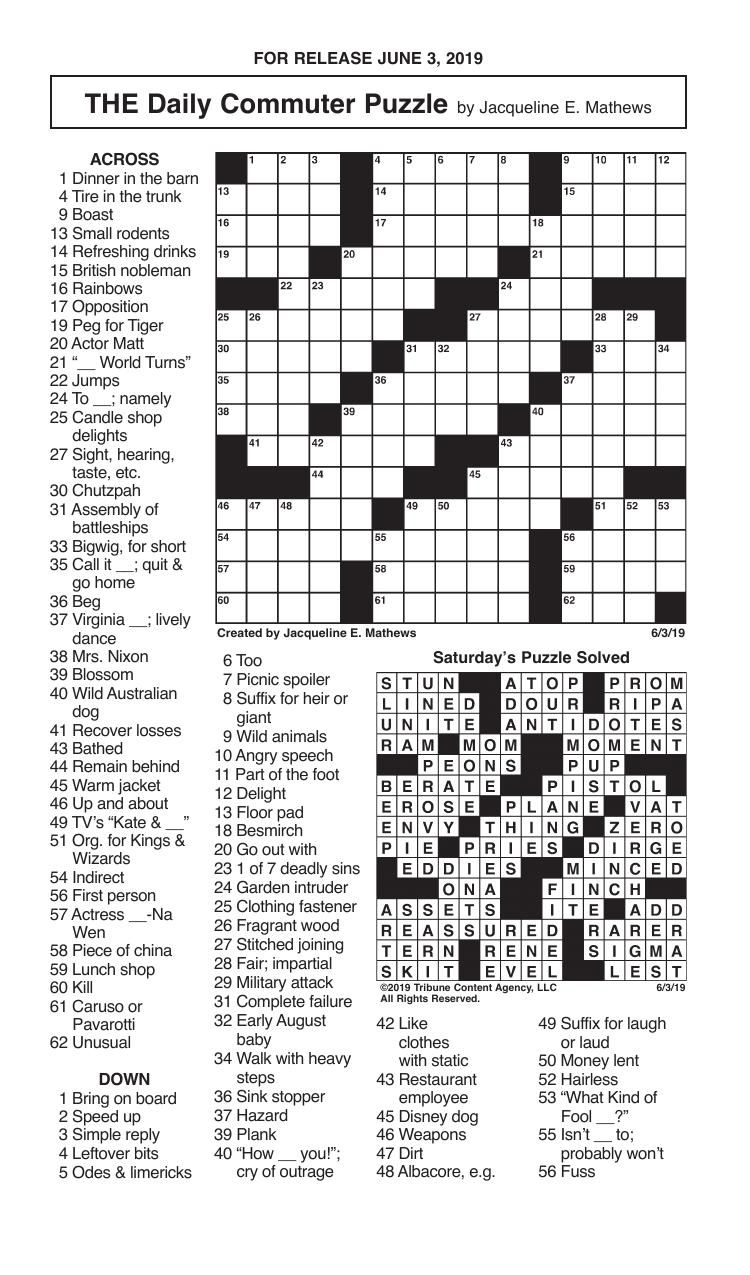 Printable Daily Newspaper Crossword Puzzles FreePrintableTM