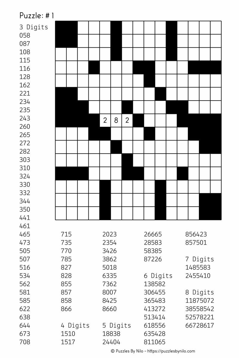 Printable Fill In Number Puzzles
