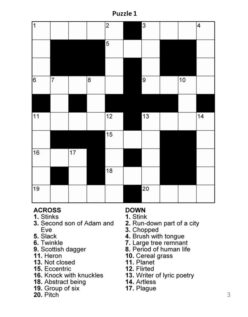 Printable Large Print Easy Crosswords Seniors Printable JD