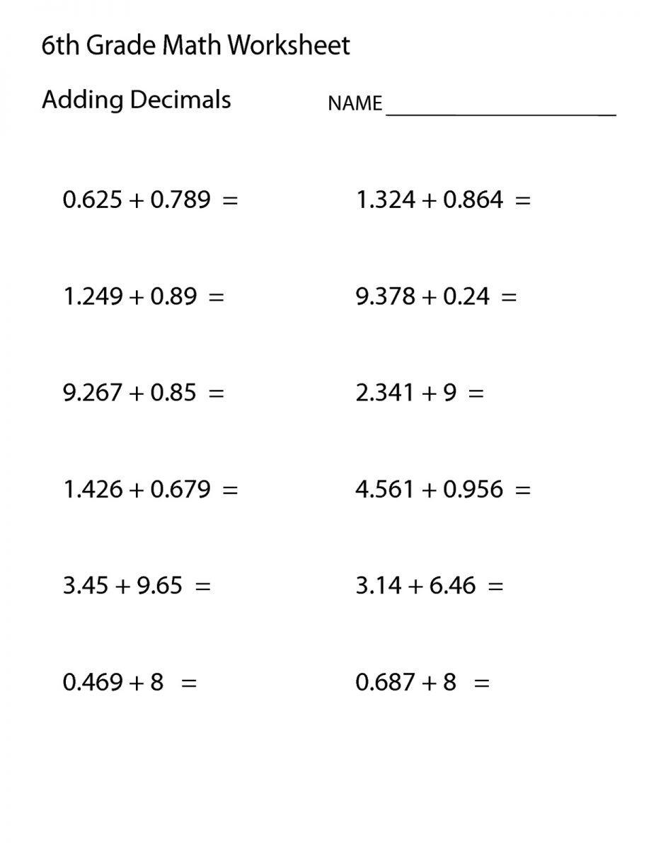Printable Math Worksheets For 6Th Graders