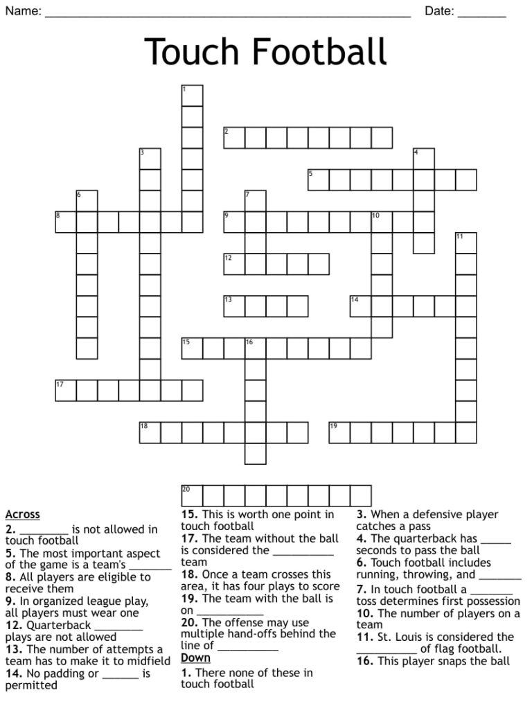 Printable NFL Crossword Puzzles Printable JD