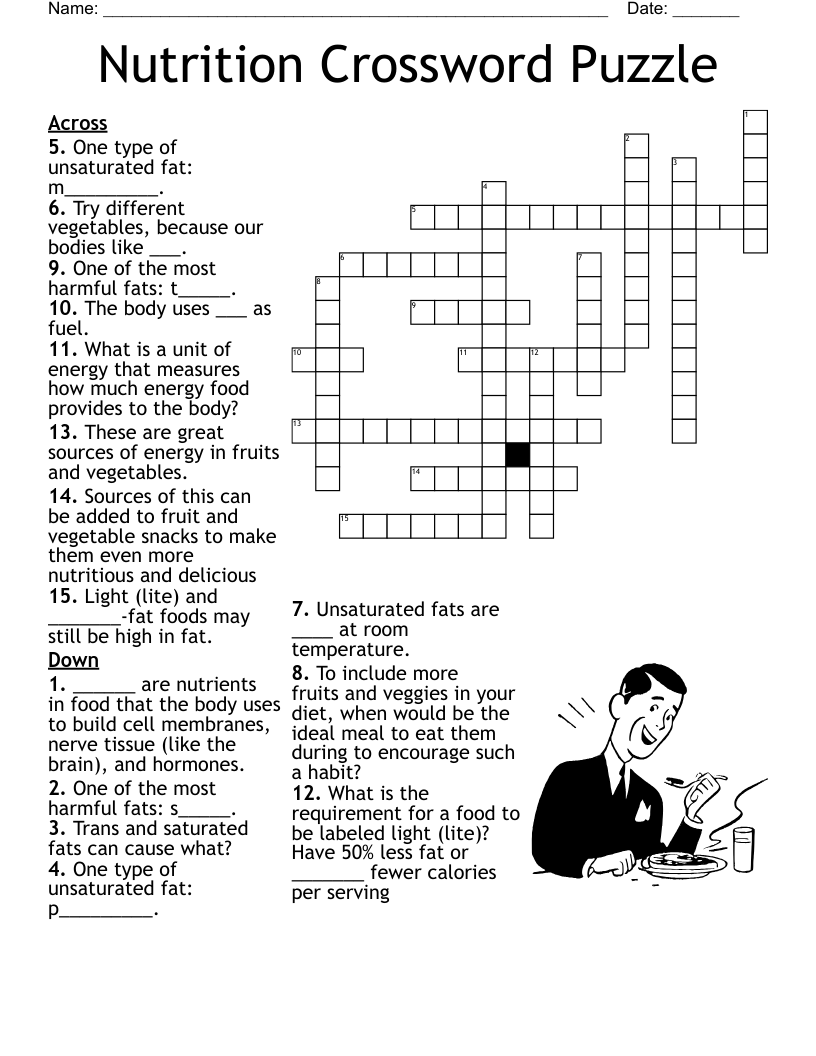 Printable Nutrition Crossword Puzzle Food Safety 42 OFF