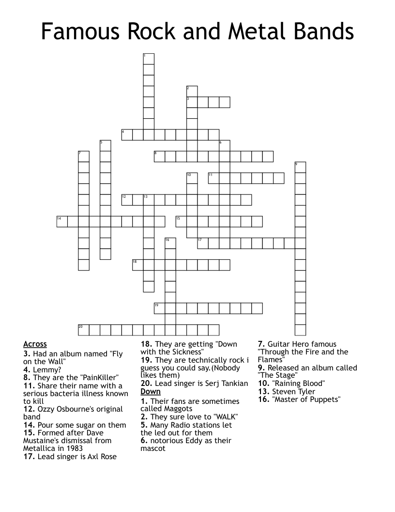Printable Rock And Roll Crossword Puzzles Printable C Vrogue co