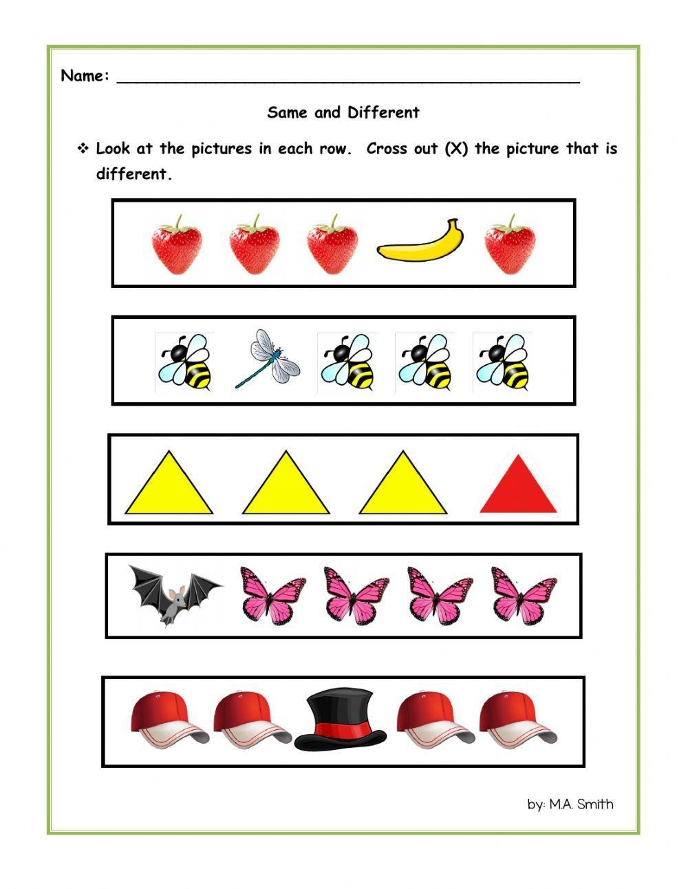Printable Same Or Identical Worksheets For Preschools Worksheets Library