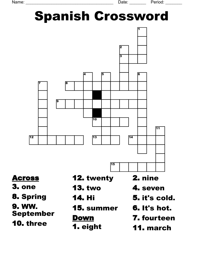 Printable Spanish Crossword Puzzles For Beginners