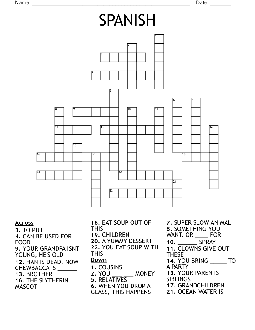 Printable Spanish Crossword Puzzles For Beginners
