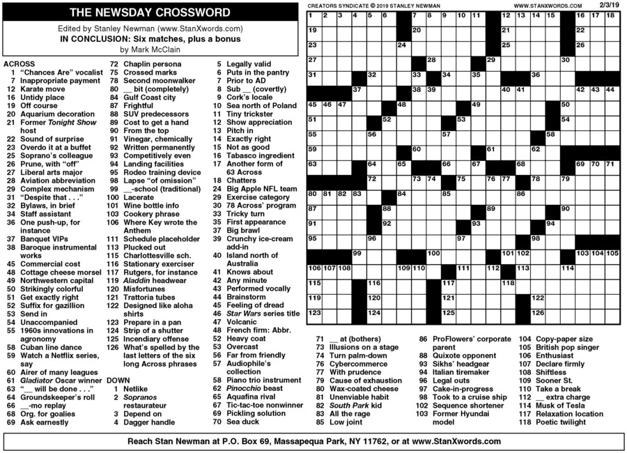 Printable Sunday Newspaper Crossword Puzzles Printable Crossword 