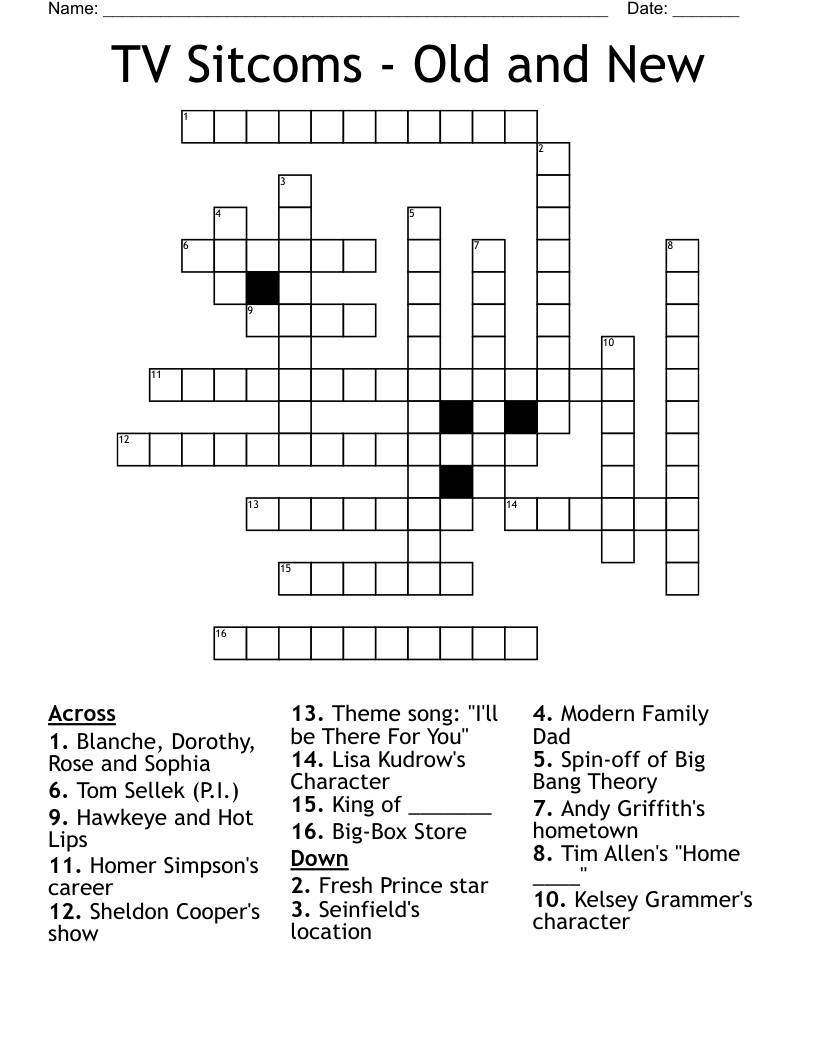 Printable TV Crossword Puzzle