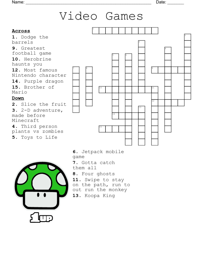 Printable Video Game Crossword Puzzles Free Crossword Puzzles Printable
