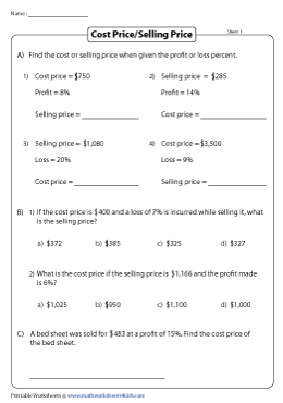 Profit And Loss Worksheets