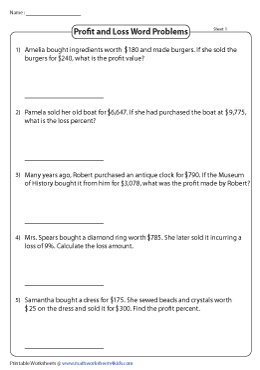 Profit And Loss Worksheets
