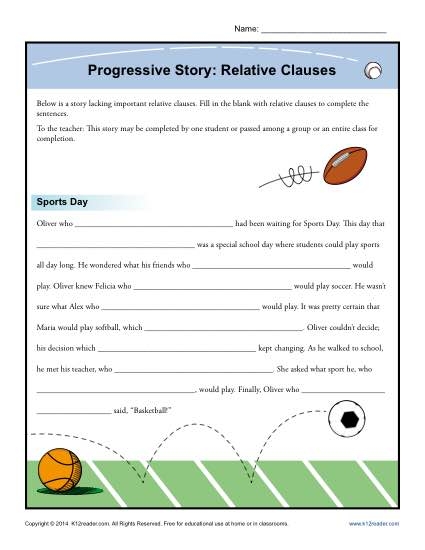 Progressive Story Relative Clauses Grammar Worksheets
