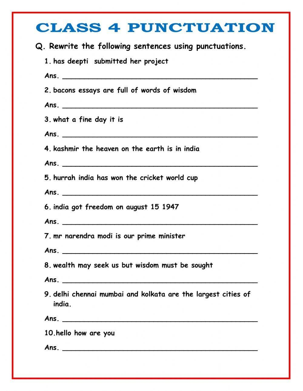 Punctuation Exercise For CLASS 4 Live Worksheets Worksheets Library