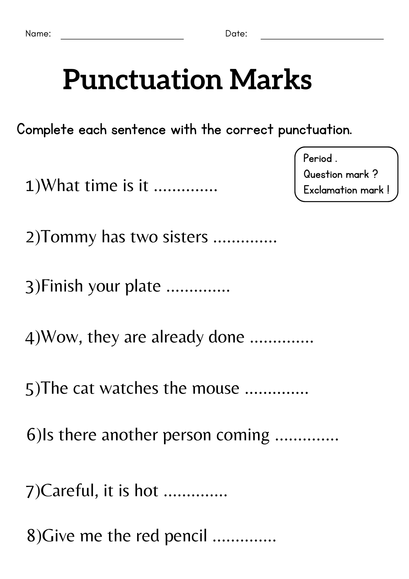 Punctuation Marks Worksheet For Grade 1 Or 2 Exclamation Mark 