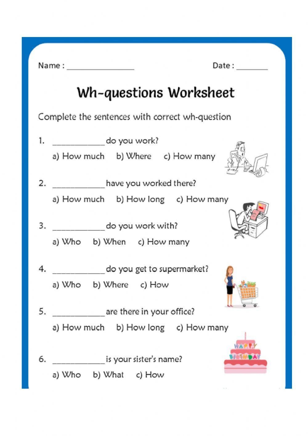 Question Words Worksheet For Grade 1 Or 2 Wh Questions Exercises 
