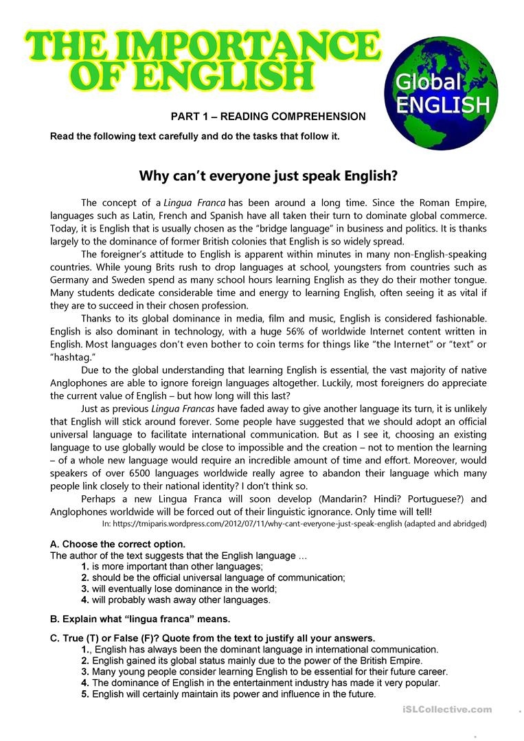 Reading Comprehension Exercises B2 Reading Comprehension Worksheets