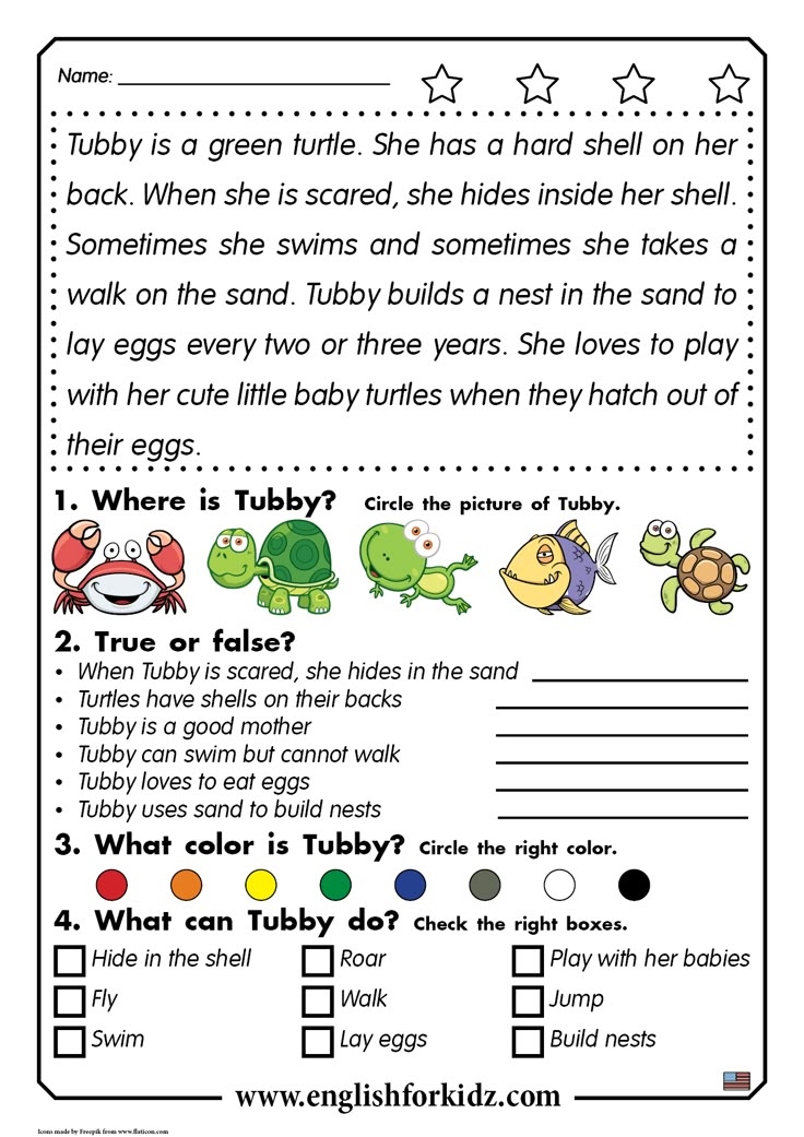 Reading Comprehension Passage For Beginning English Learners Reading